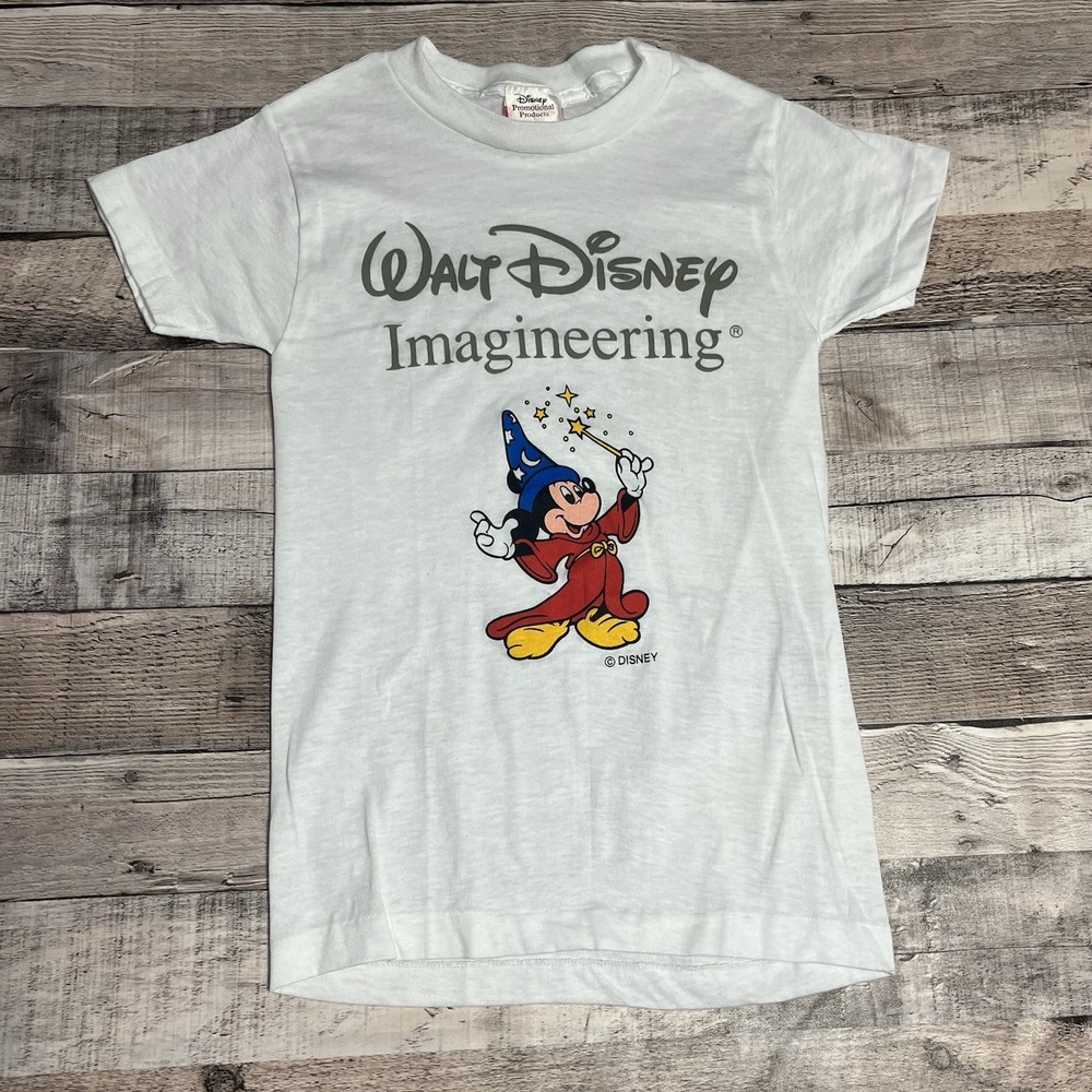 Disney Shirt Kids Size Medium White Vintage 80s Fantasia Mickey Imagineer